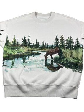 Abercrombie & Fitch Men’s Soft Fleece Horse Scene Pullover Sweatshirt Beige • XS